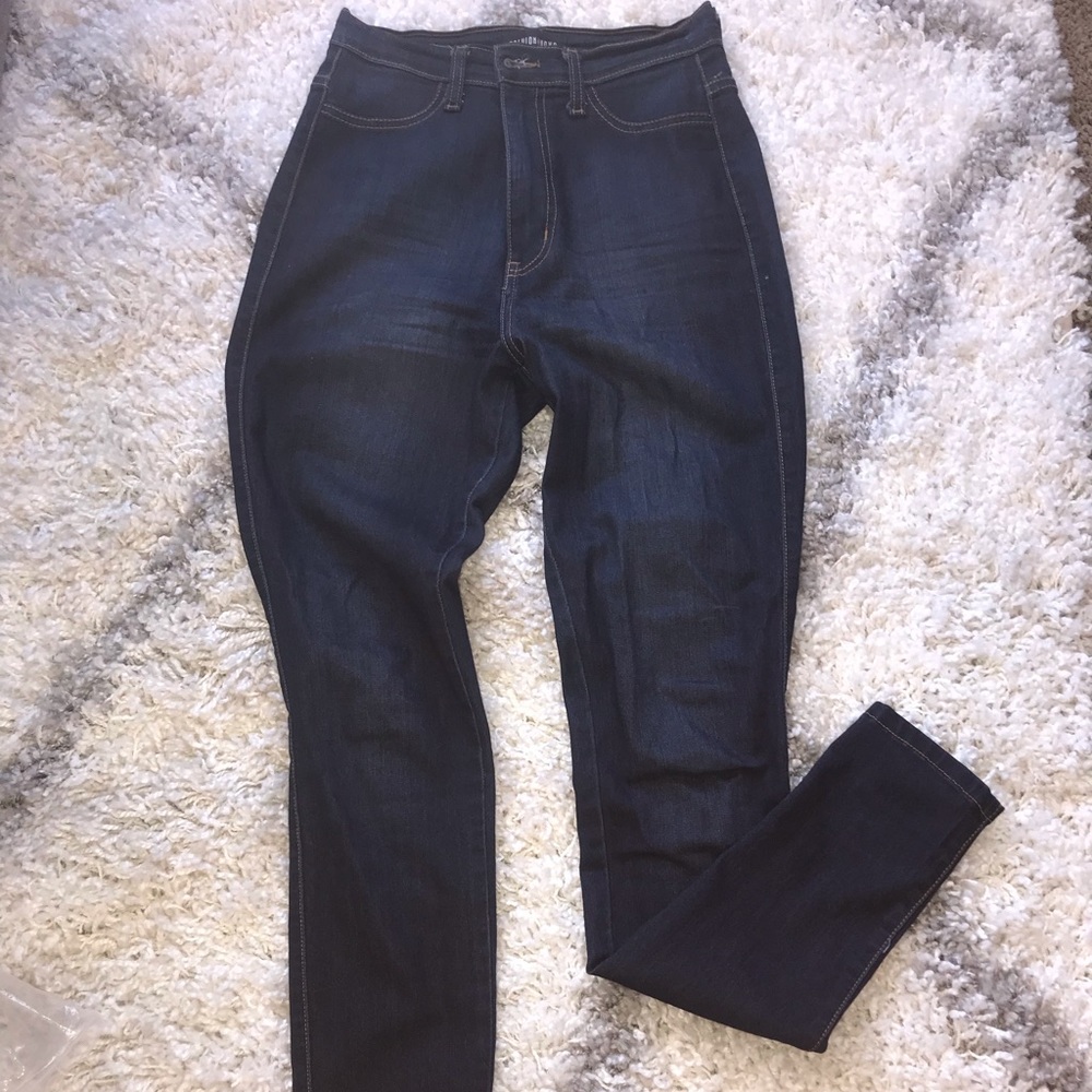 High waisted dark wash jeans